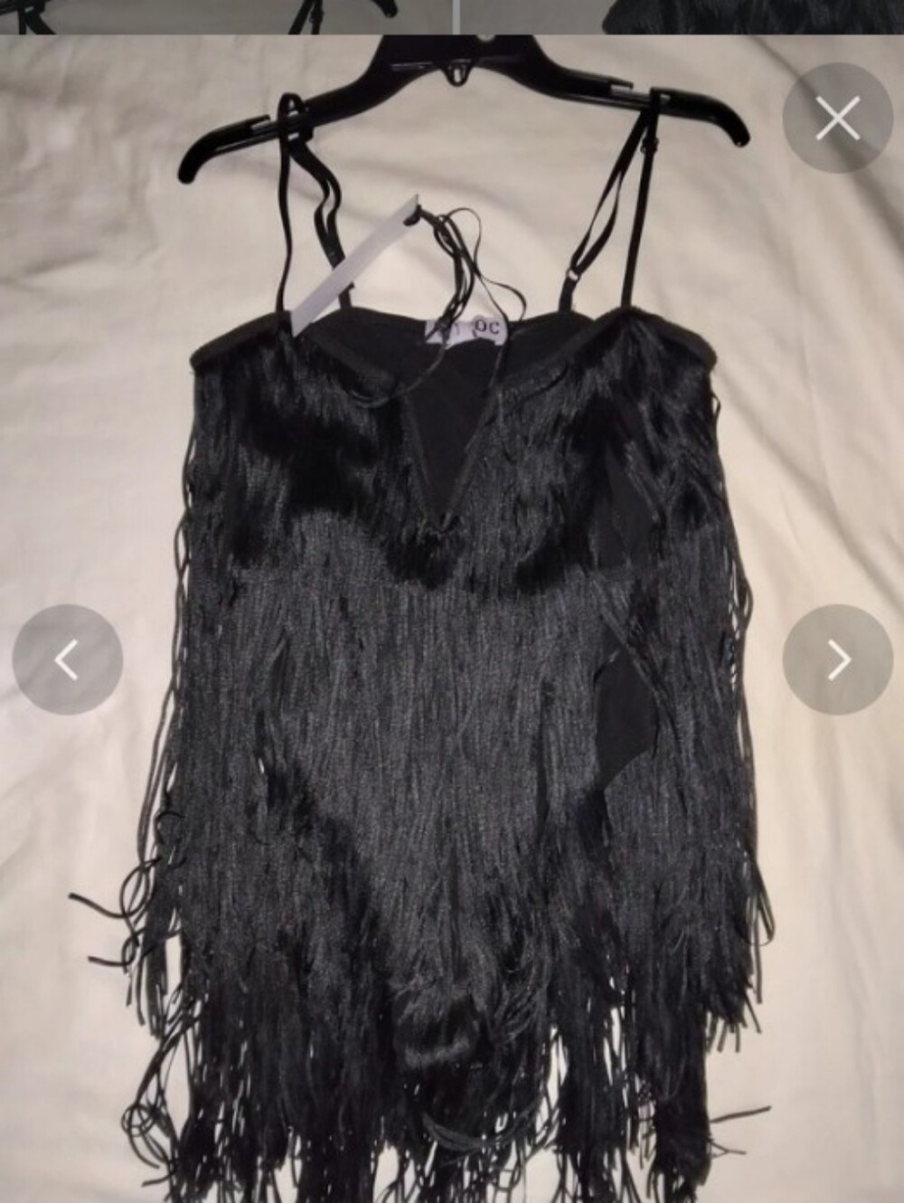 Source Unknown Black Fringe Spaghetti Strap Bodysuit
